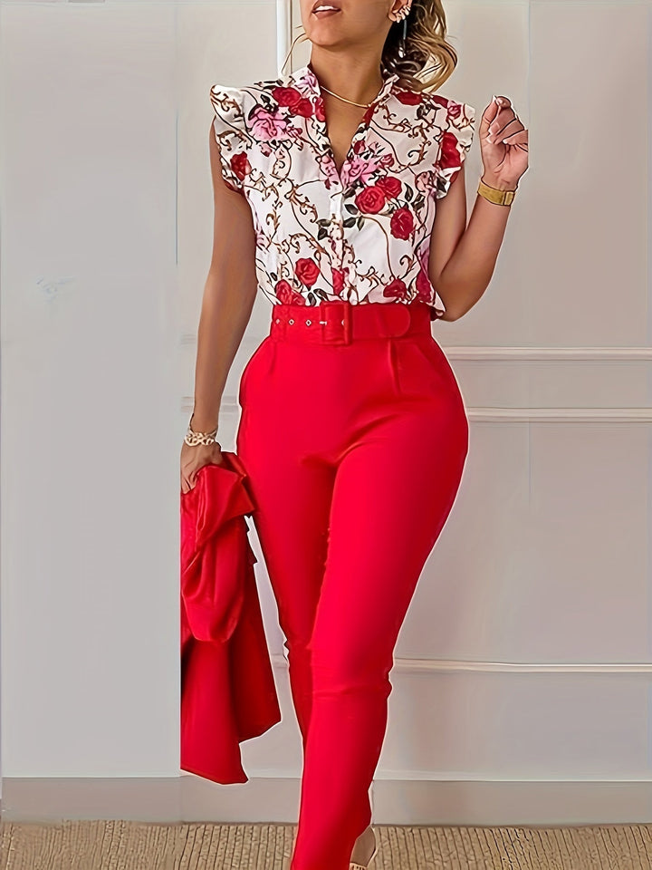 Florabel - Completo Elegante con Maniche Volanti