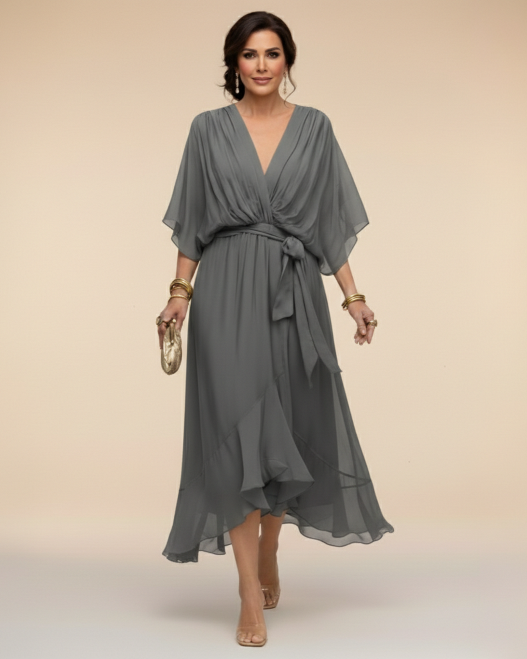 Julieta | Abito in chiffon con scollo a V