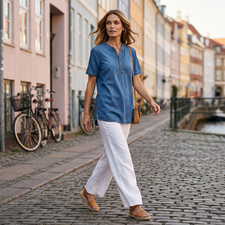 Zoe | Top in denim da donna, traspirante e casual