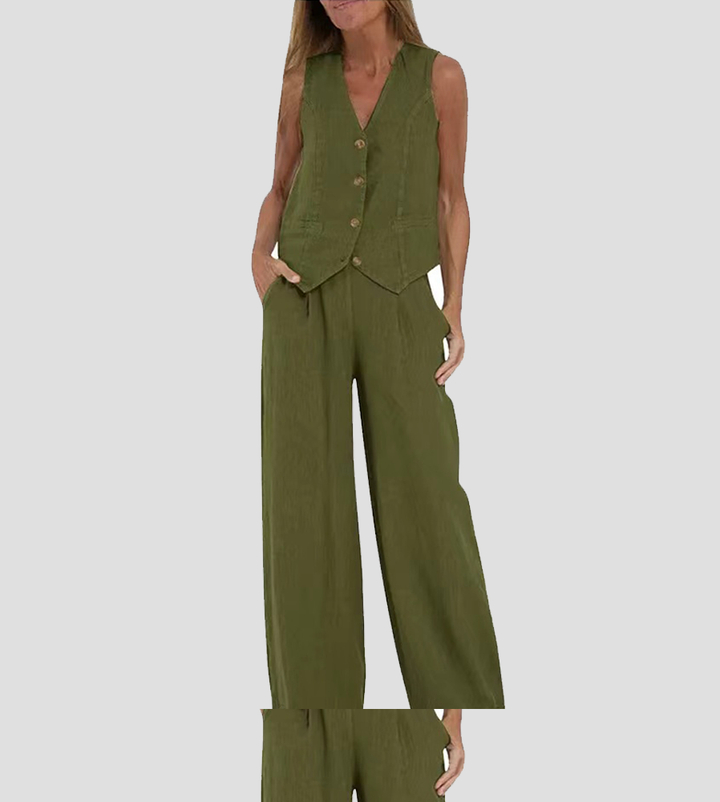 Aira - Completo Gilet Bottonato & Pantalone Largo