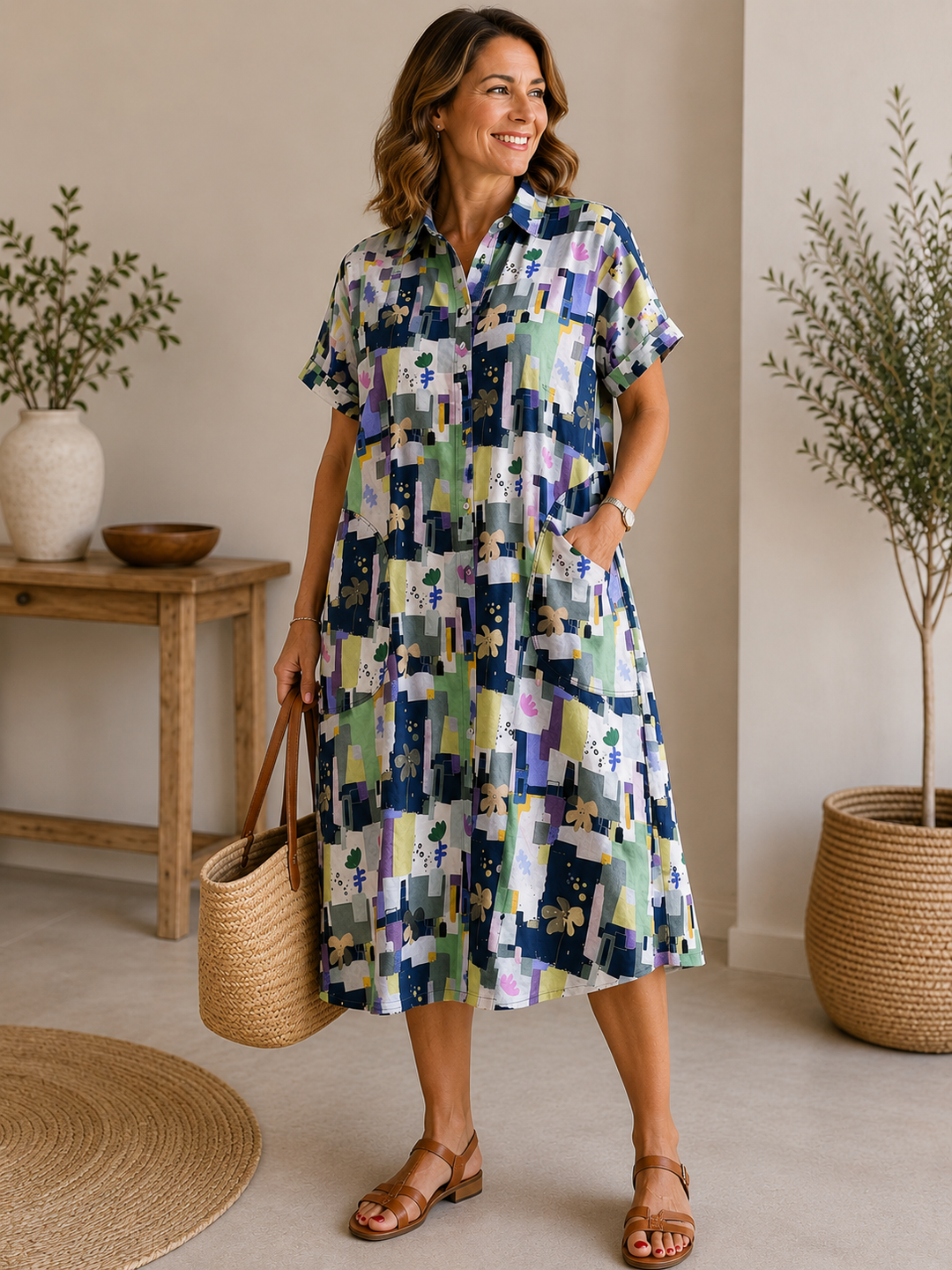 Olivia | Abito a camicia in lino e cotone stampato
