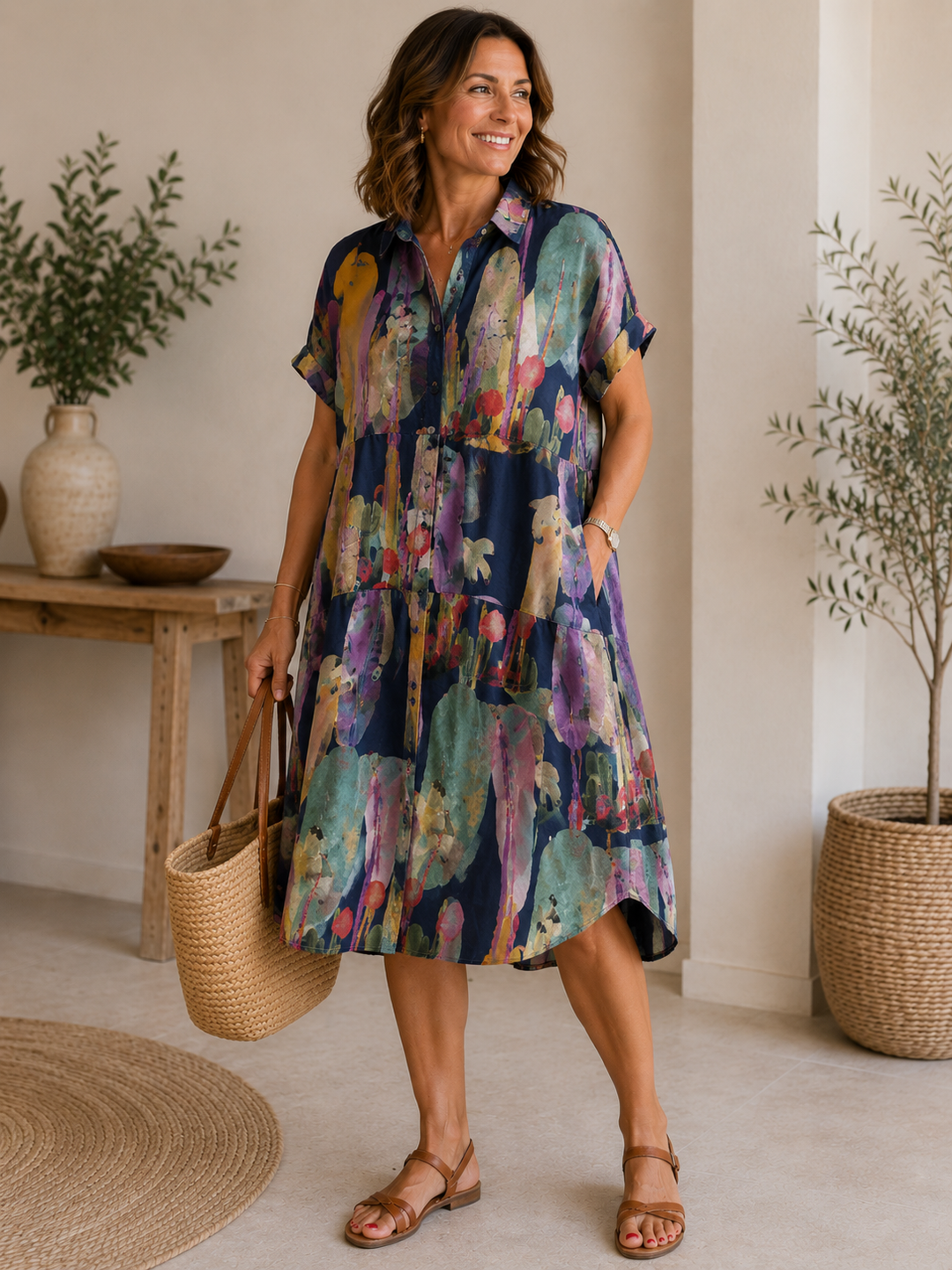 Olivia | Abito a camicia in lino e cotone stampato
