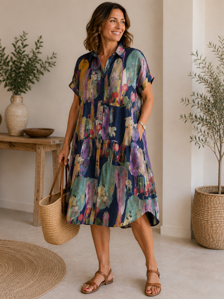 Olivia | Abito a camicia in lino e cotone stampato