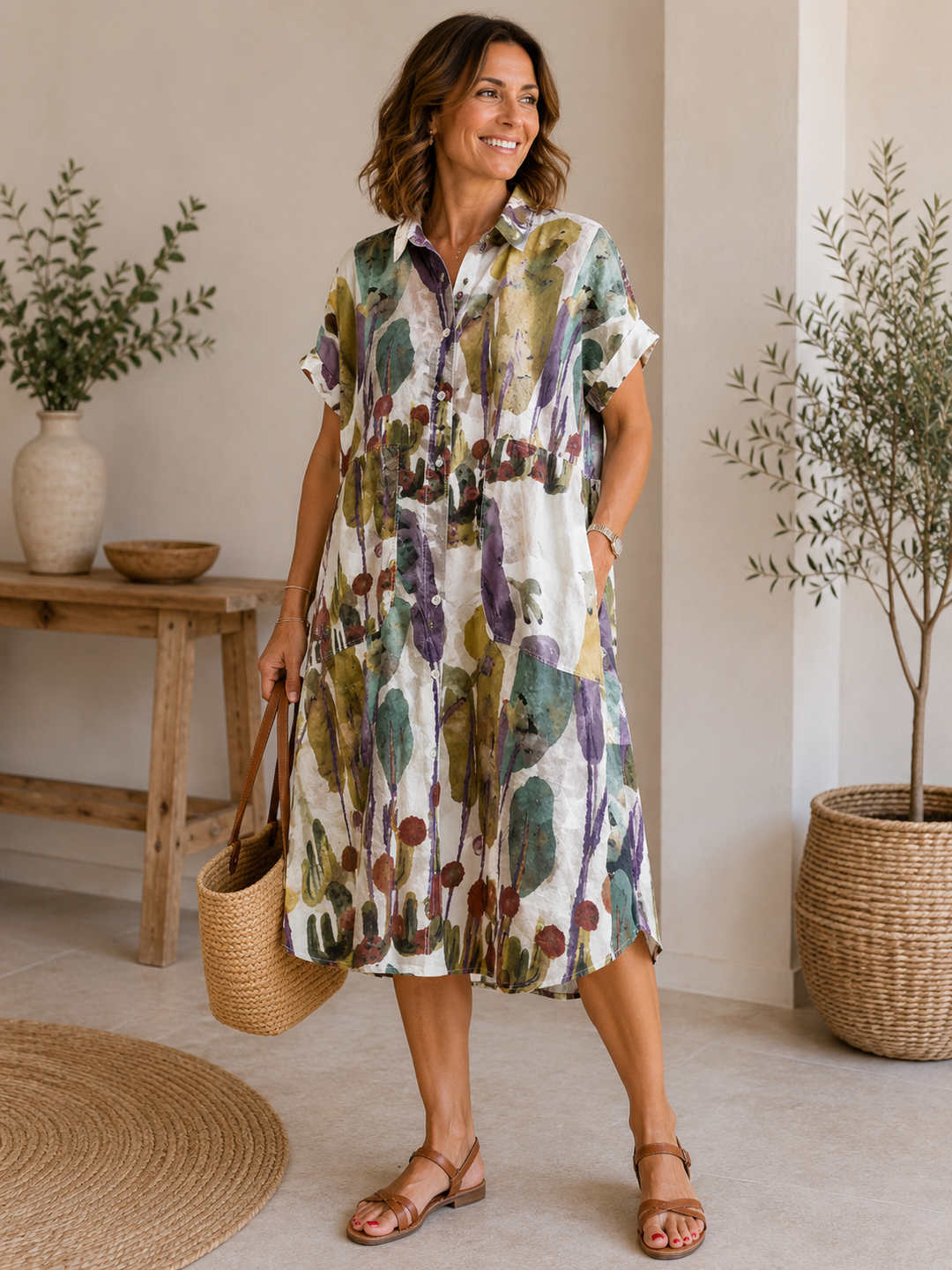Olivia | Abito a camicia in lino e cotone stampato