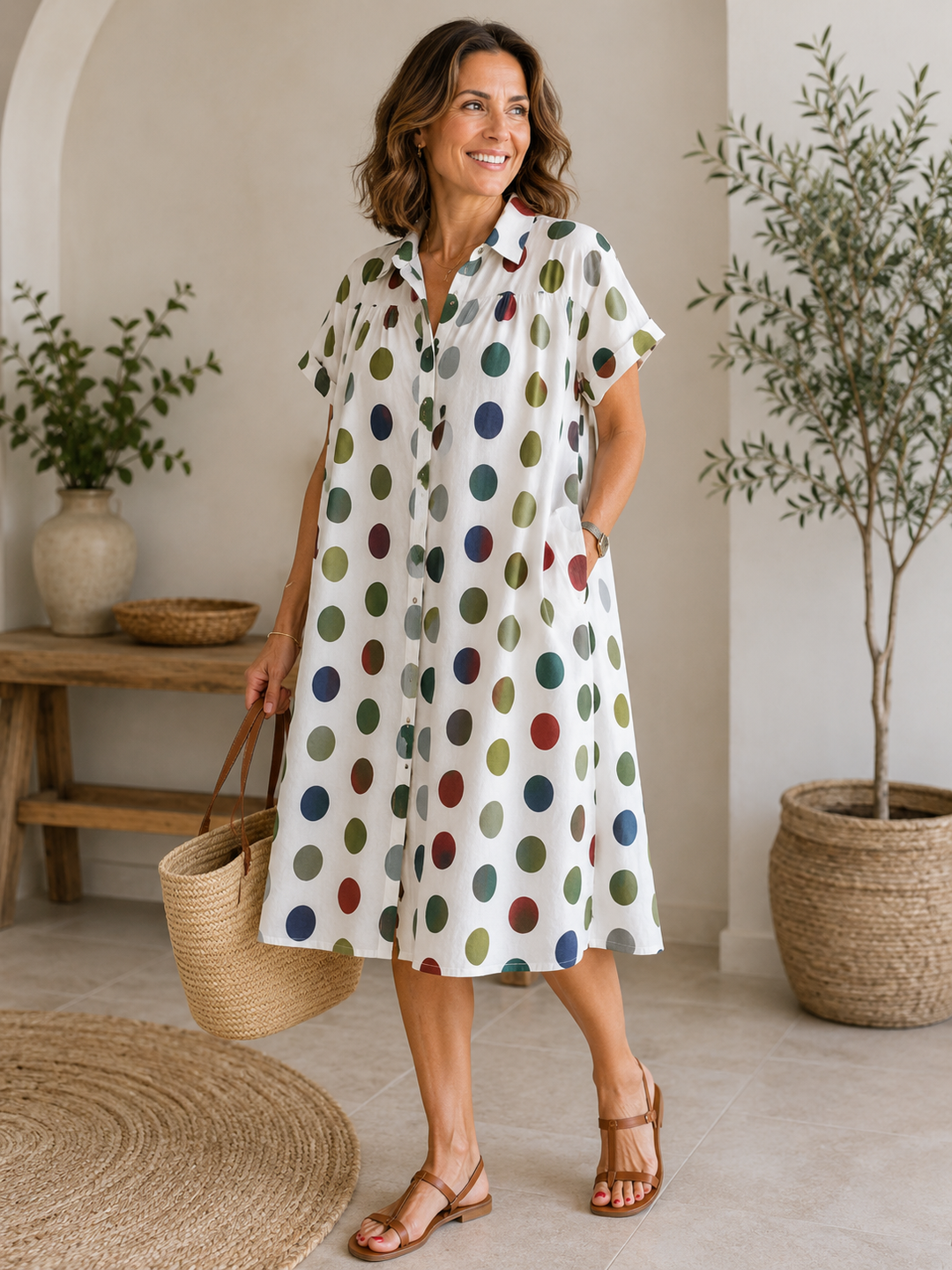 Olivia | Abito a camicia in lino e cotone stampato