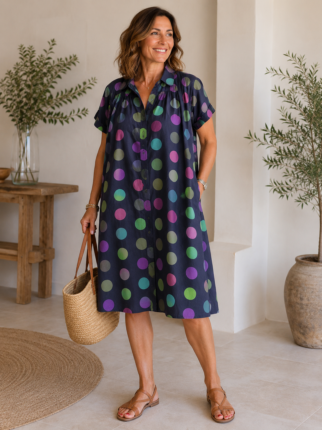 Olivia | Abito a camicia in lino e cotone stampato