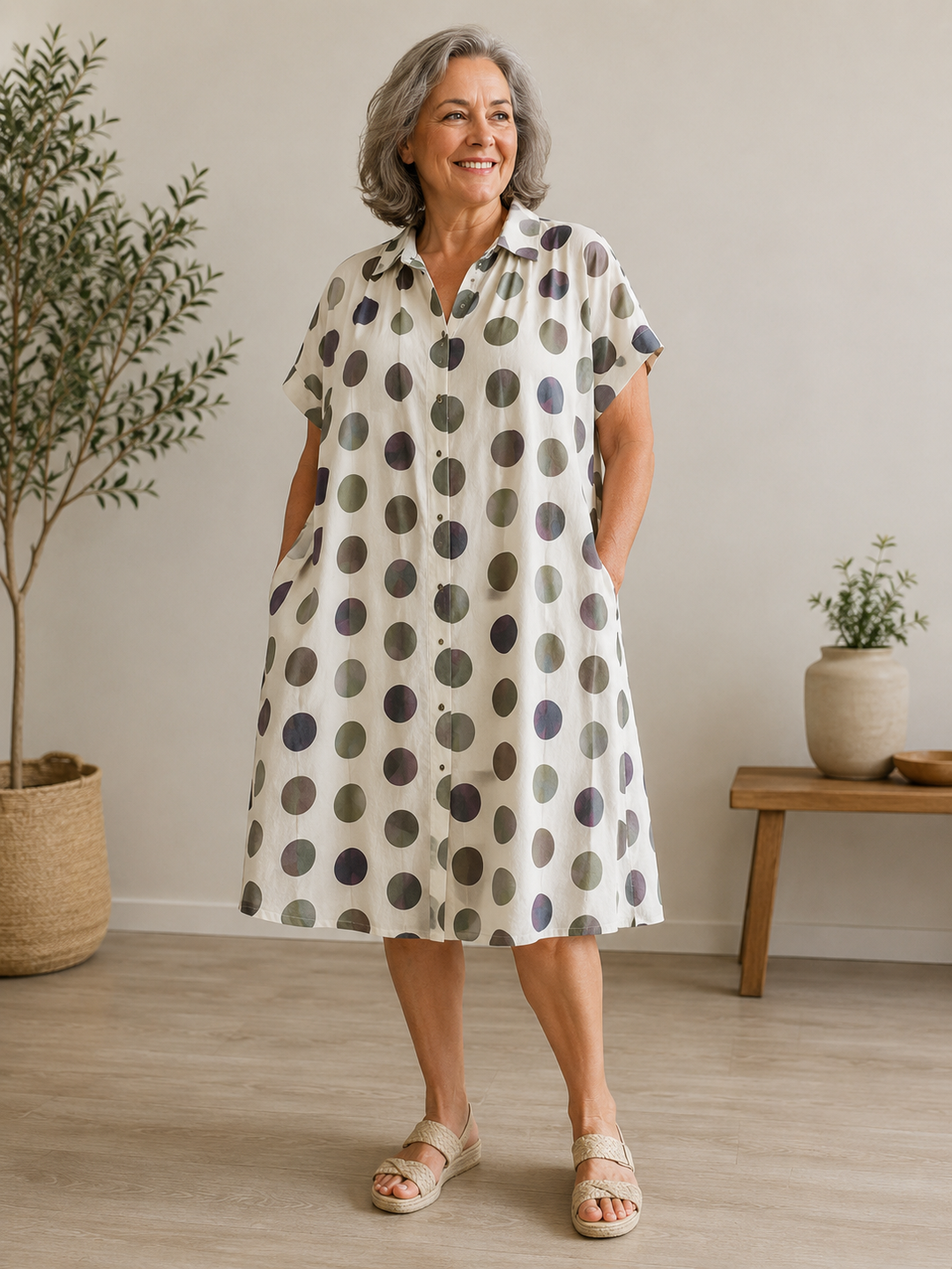 Olivia | Abito a camicia in lino e cotone stampato