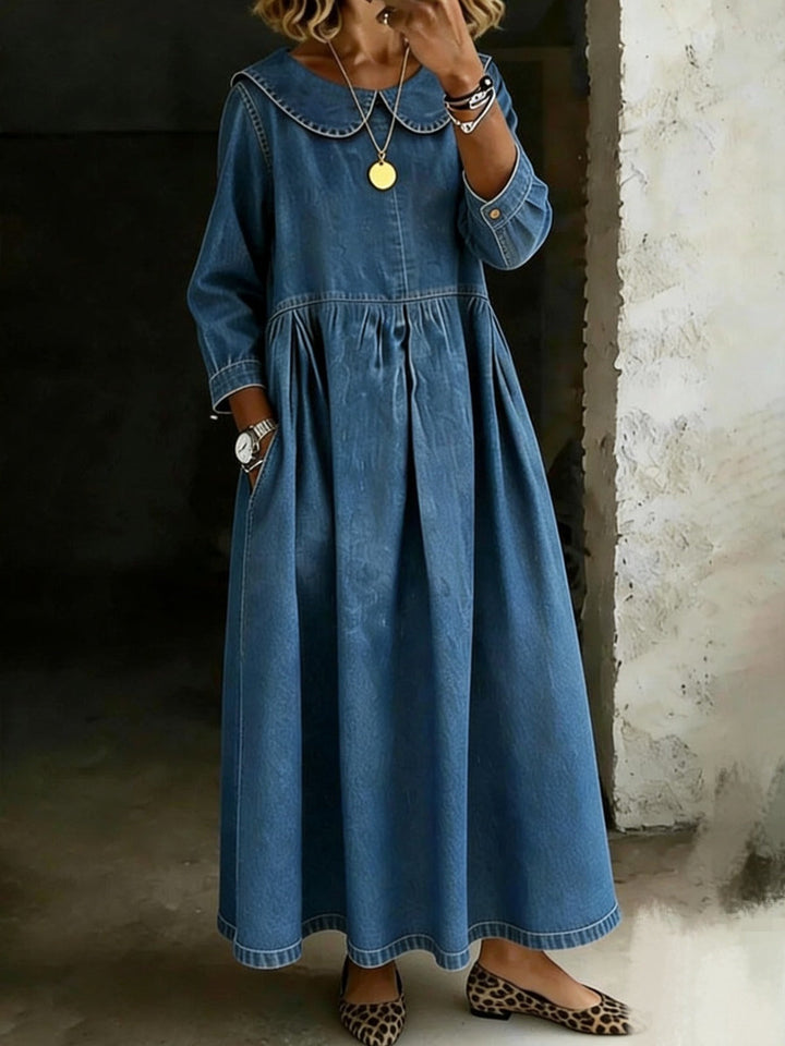 Melissa | Abito in denim a maniche lunghe con scollo rotondo
