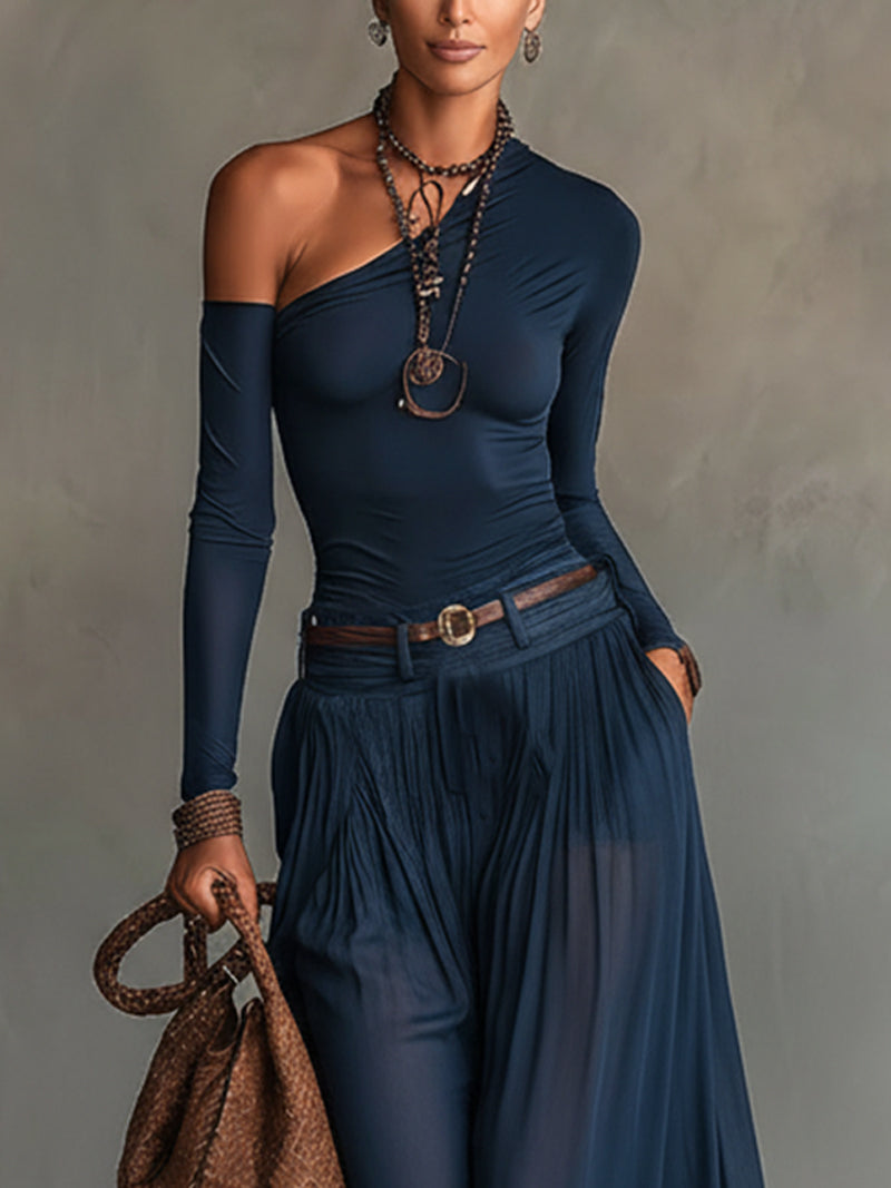 Marta – completo in tulle blu scuro che snellisce