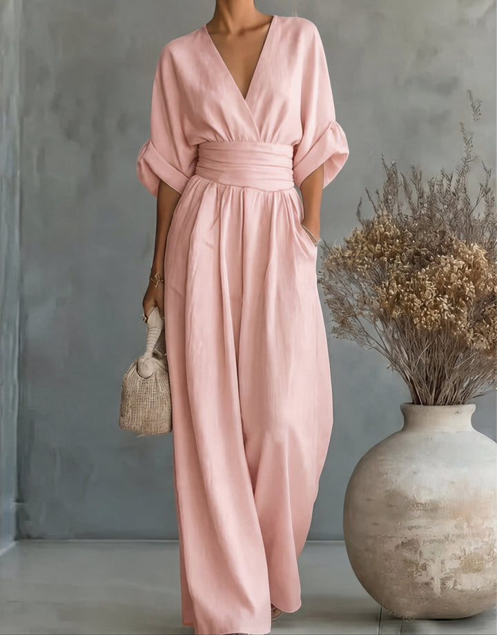 Daniela - Elegante tuta con scollo a V e pantaloni a zampa
