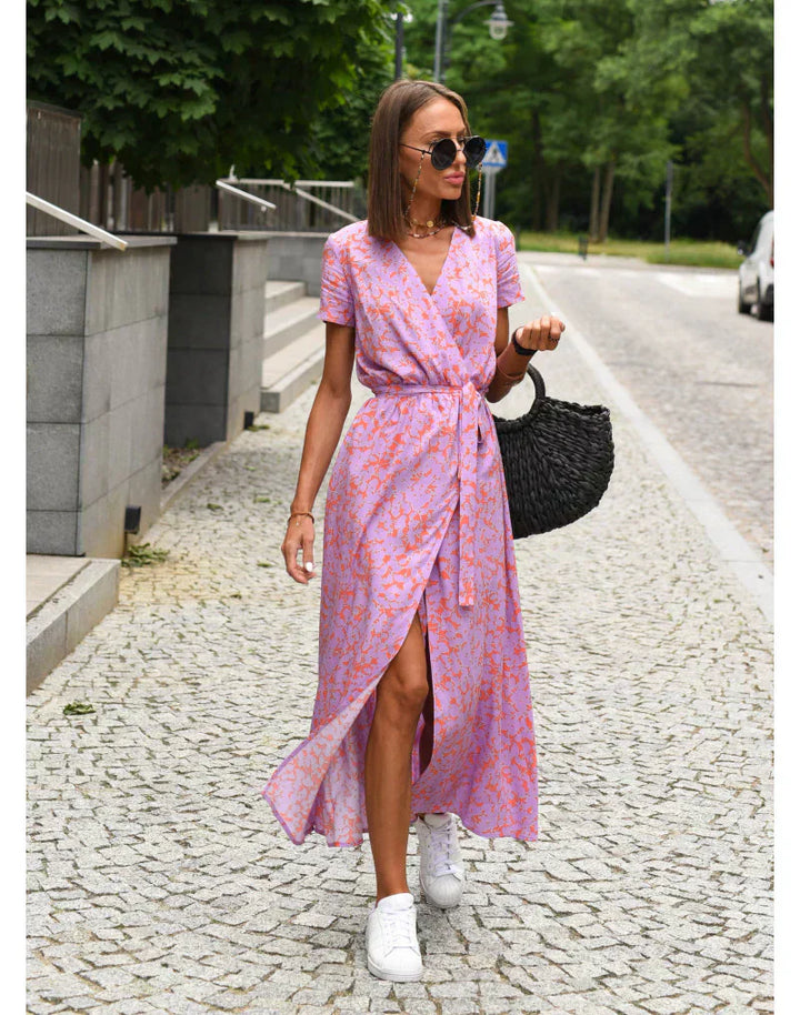 Rita - Elegante abito con scollo a V e linea modellante