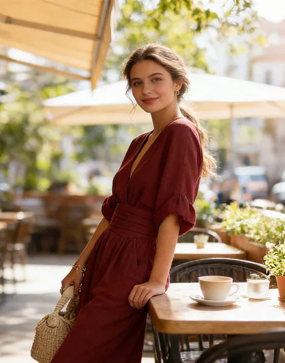 Daniela - Elegante tuta con scollo a V e pantaloni a zampa