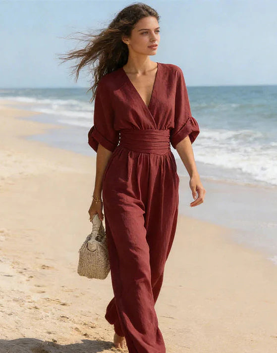 Daniela - Elegante tuta con scollo a V e pantaloni a zampa