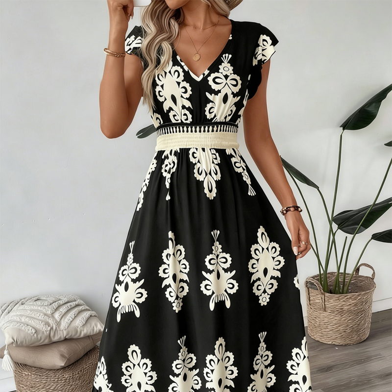 Valeria · Abito lungo in stile barocco con scollo a V